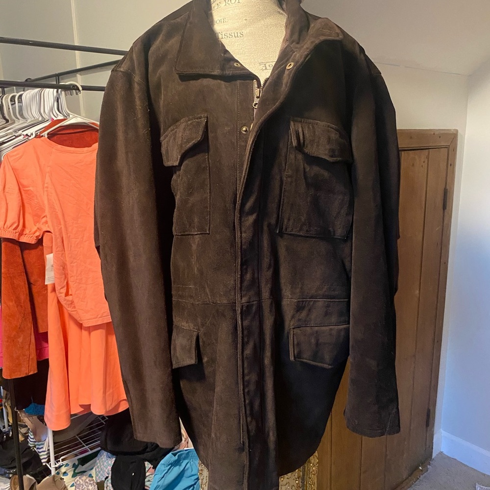 J. Crew Brown Suede Leather Utility Jacket - Picture 2 of 4